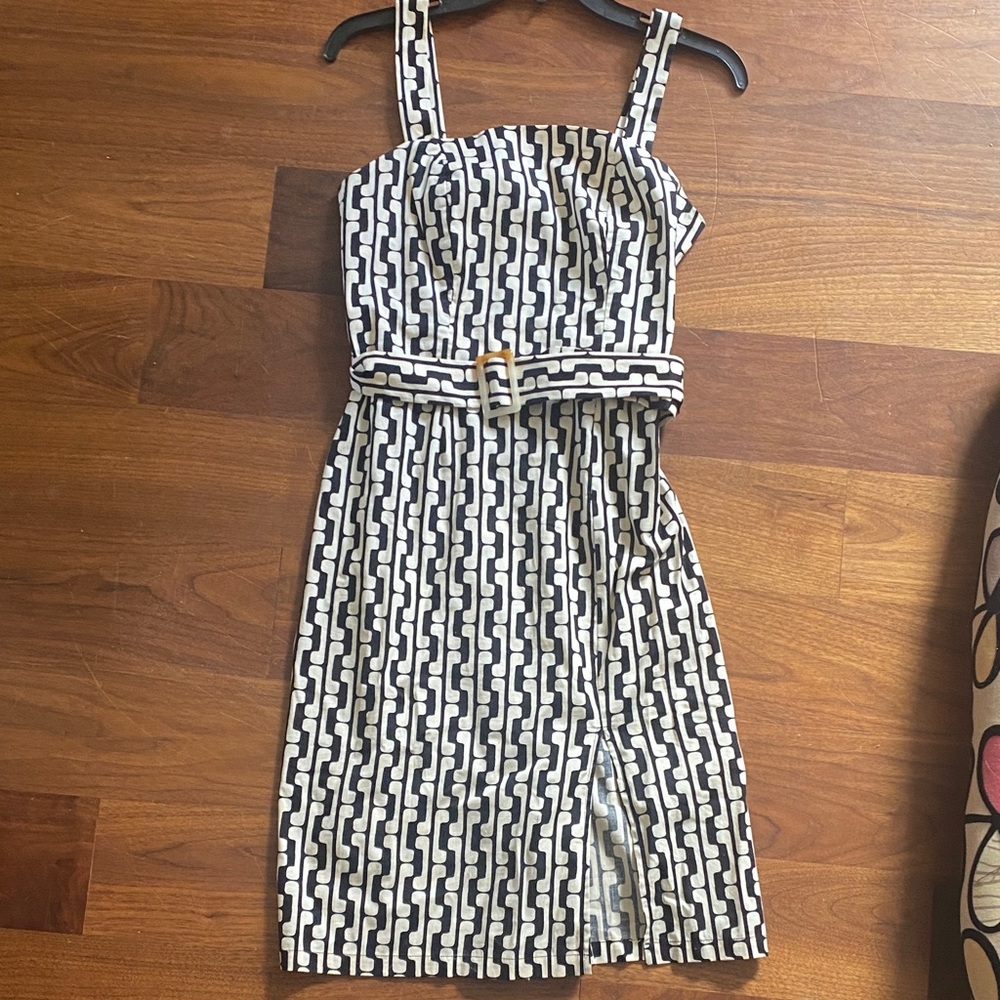 Black and White Patterned Belted Sundress